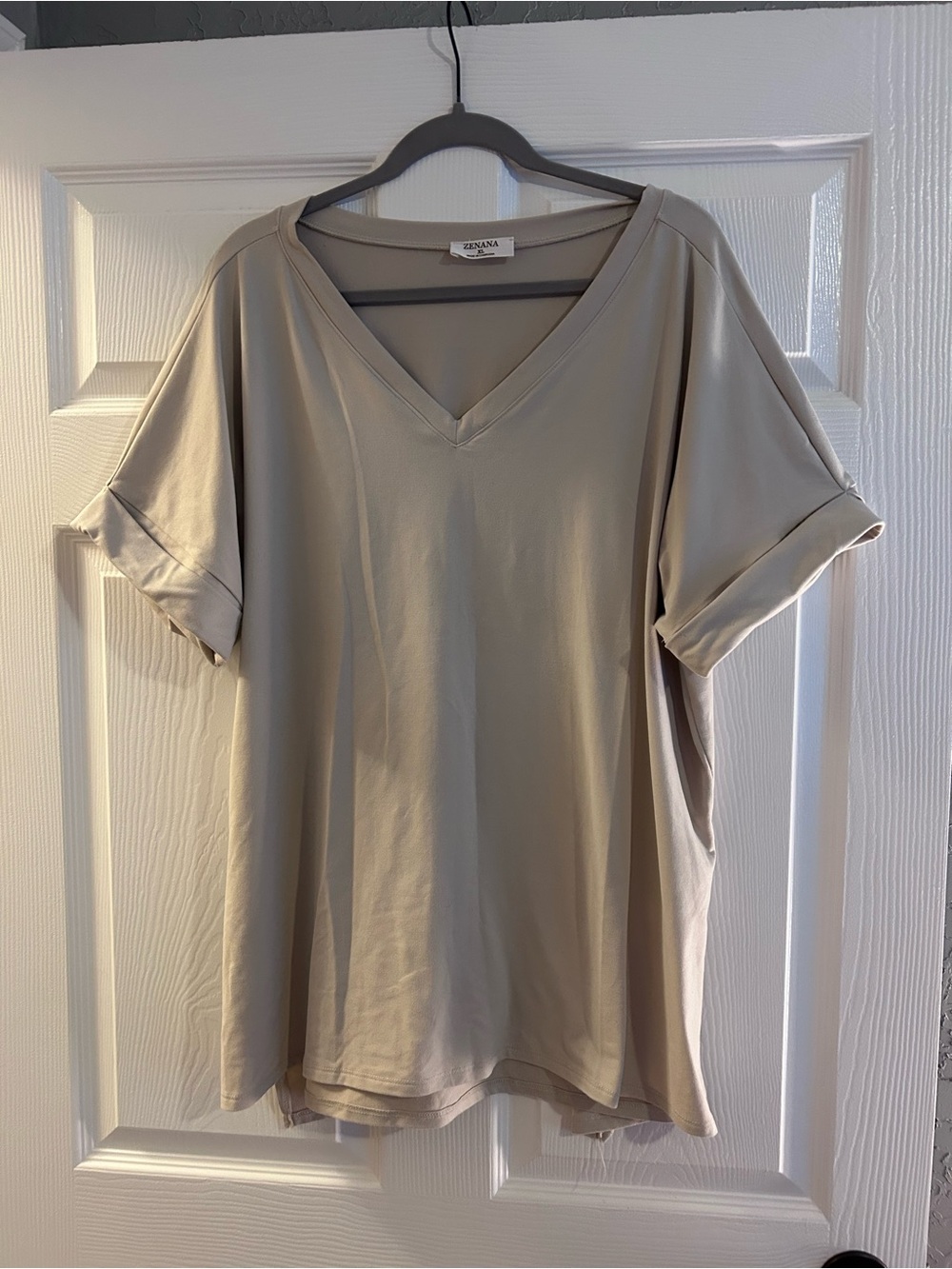 Zenana Outfitters Taupe V-Neck Short Sleeve Tee